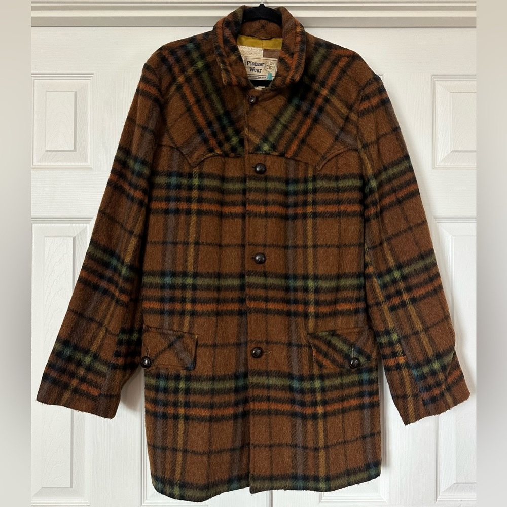 Vintage Pioneer Wear Wool Plaid Western Coat 42L Blanket Jacket Albuquerque